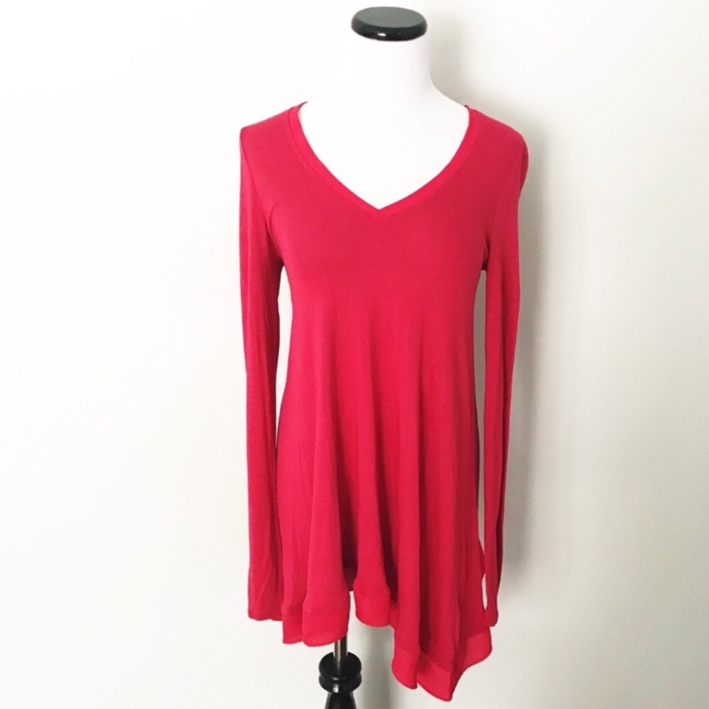Anthropologie Deletta Red Shark Bite Hem Vibrant Mini Dress Size S